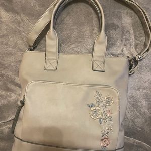 Flower embroidered gray tall purse